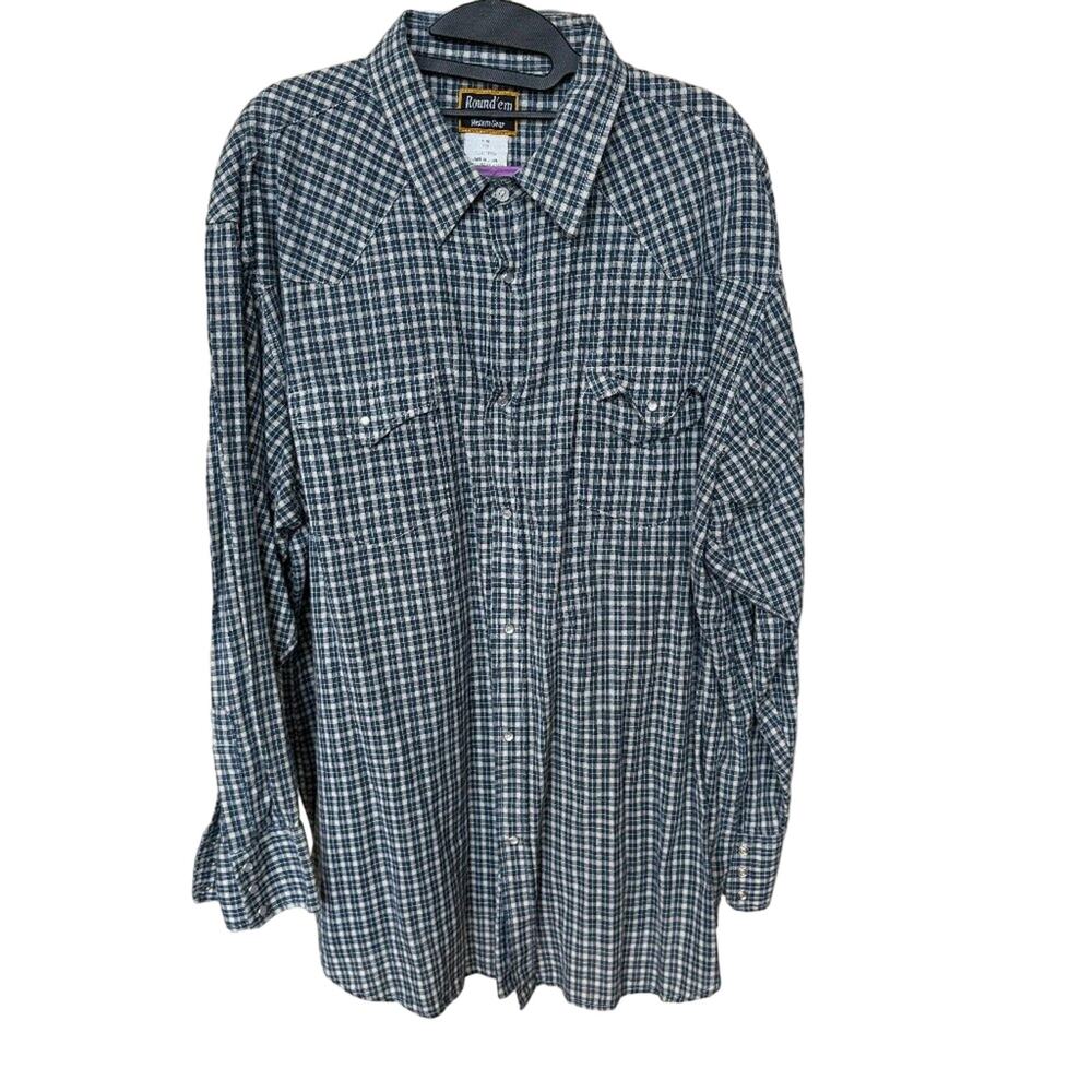 Vintage Western Gear Button Up Shirt XXL Round Em‎ Pearl Snap Plaid Cowboy Texas